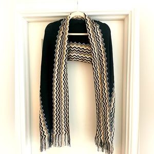 NEW Missoni Fine Wool Blend Chevron Metallic Fringe Scarf Wrap, Made in Italy